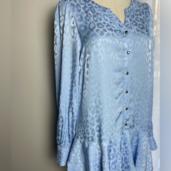 Sail to Sable Blue Animal Print Tiered Button Front Long Sleeve Dress Small - Picture 5 of 12